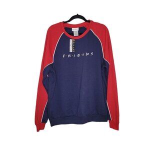 Friends Womens XL red blue white spellout long sleeve pullover sweatshirt NWT